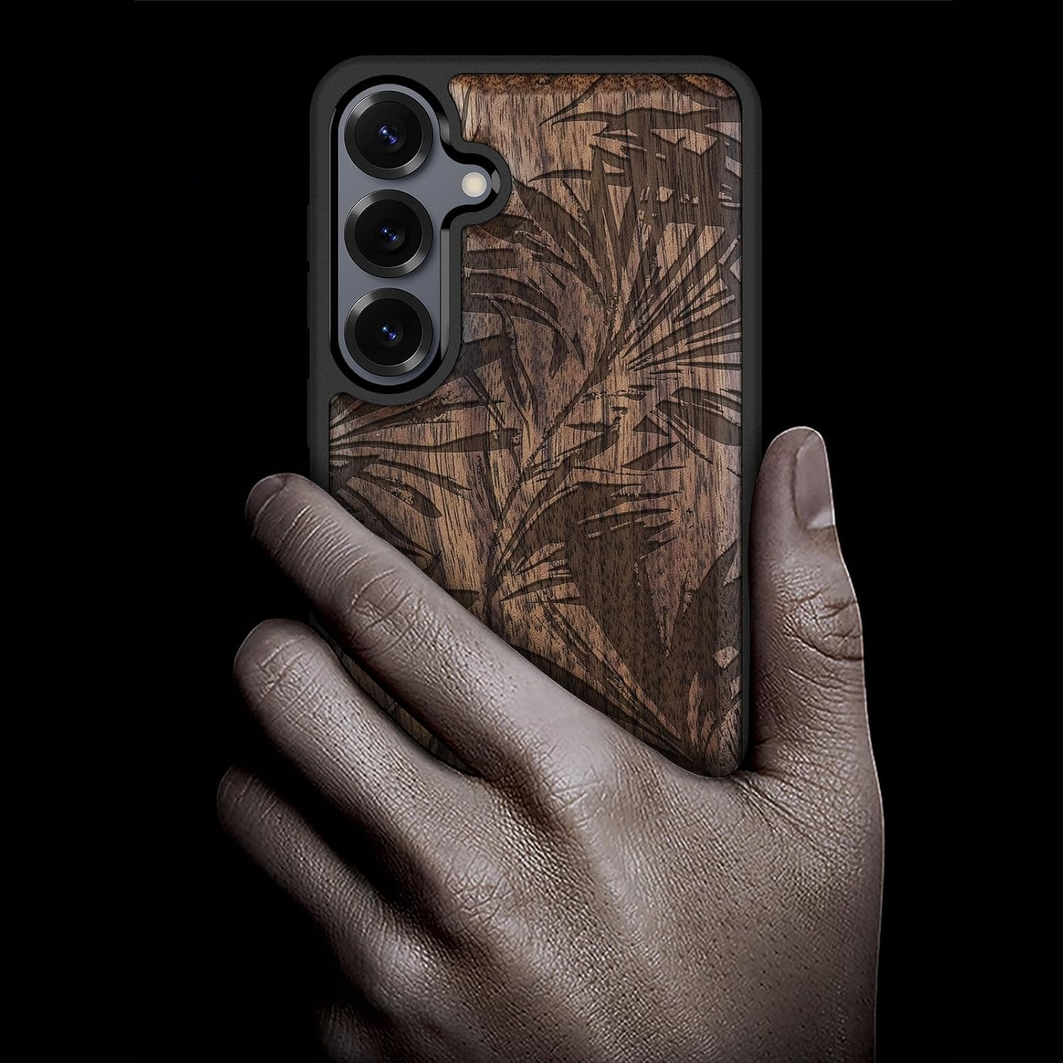 Carveit Magnetic Wooden Case for Galaxy S25+ Samsung S25 Plus Case, TPU Shockproof Cover & Wood Engraved, Compatible with MagSafe Wireless Chargers (Tropical Palm) Walnut