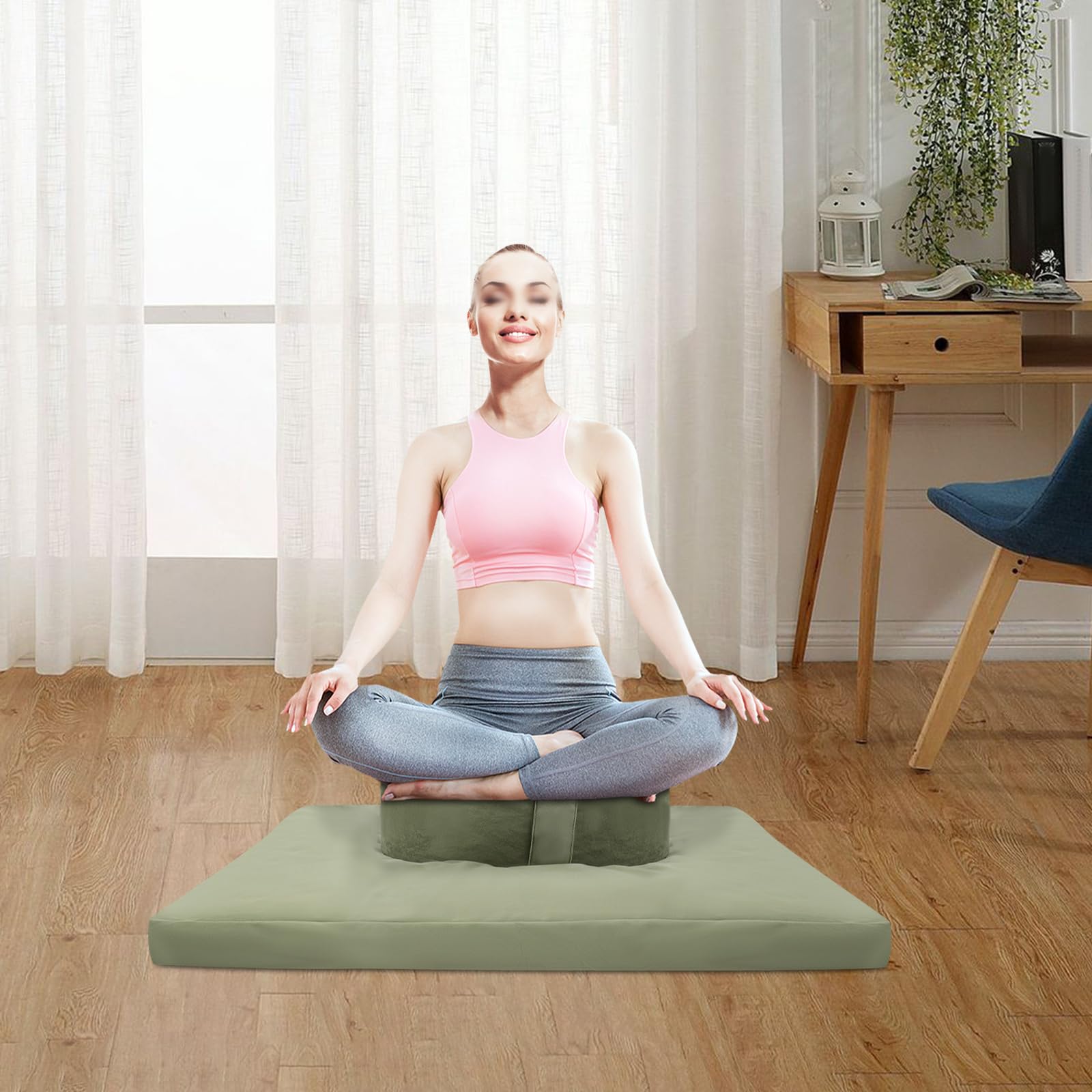 Tappetino da meditazione, set di cuscini da meditazione, rotondo e quadrato, imbottitura in buccia di grano saraceno e cotone, rivestimento in velluto lavabile, per yoga, meditazione e relax