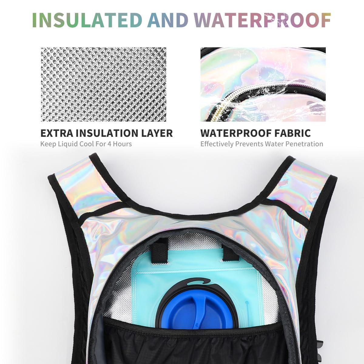 Zaino idrico con sacca idrica da 2 litri, zaino per acqua essenziale per festival, leggero borsa idro per corsa, ciclismo, attrezzatura per festival musicali, rave
