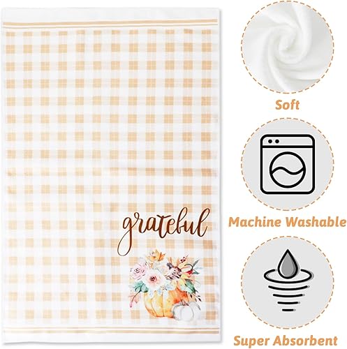 Miniatura 3 de Juego de 4 toallas de cocina de Acción de Gracias, toallas de mano absorbentes, decoración rústica de Acción de Gracias, calabaza amarilla tenue,