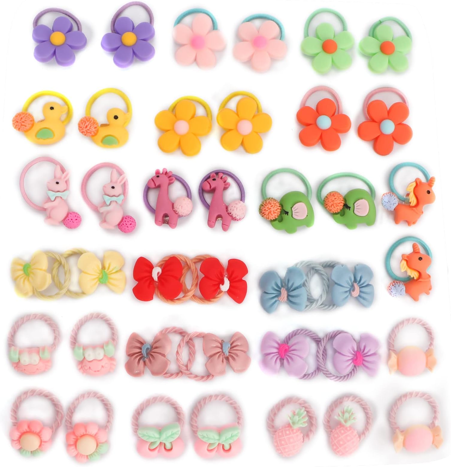 Arqumi Lovely Hair Ties for Girls, [40 Pack] Colorful Elastic Hair Accessories with Cute Flower Decoration, Hair Ropes