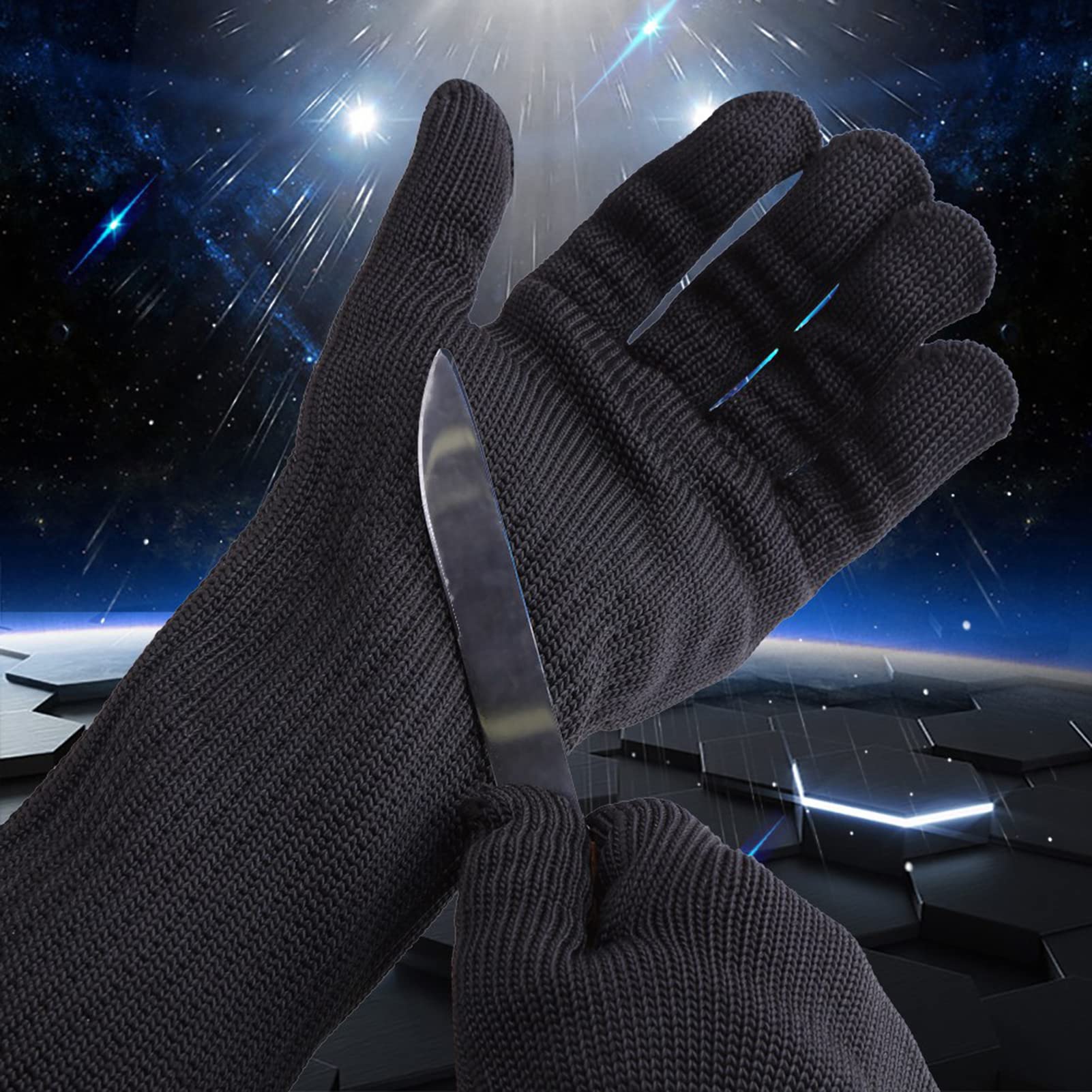 Agatige Cut Resistant Gloves, Safety Kitchen Cut Gloves, Stainless Steel Wire Cut resistant Gloves With Long Cuffs Hand Wrist Forearm Protector