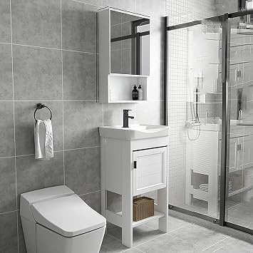Small Bathroom Vanity with Sink & Mirror Cabinet,White Bathroom Vanities Bathroom Sink Vanity Cabinet,Modern Bathroom Vanity Set,freestanding Bathroom Vanities Color White, Size 44x36cm