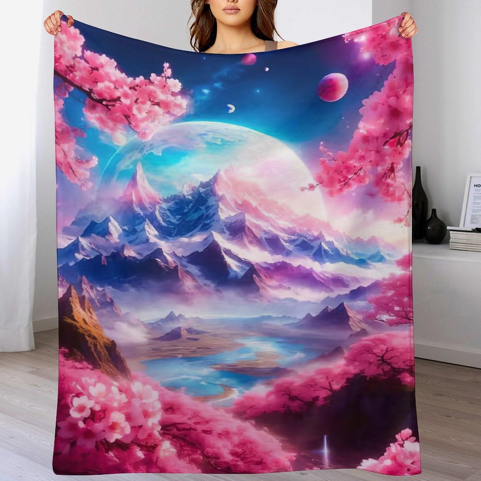 Couverture cerisier japonais chaude et douce lavable en machine plaid lit 180x200cm