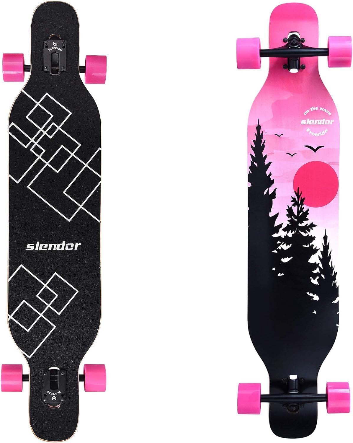 Slendor Longboard Skateboard 42 inch Drop Through Deck Complete Maple Cruiser Freestyle, Camber Concave