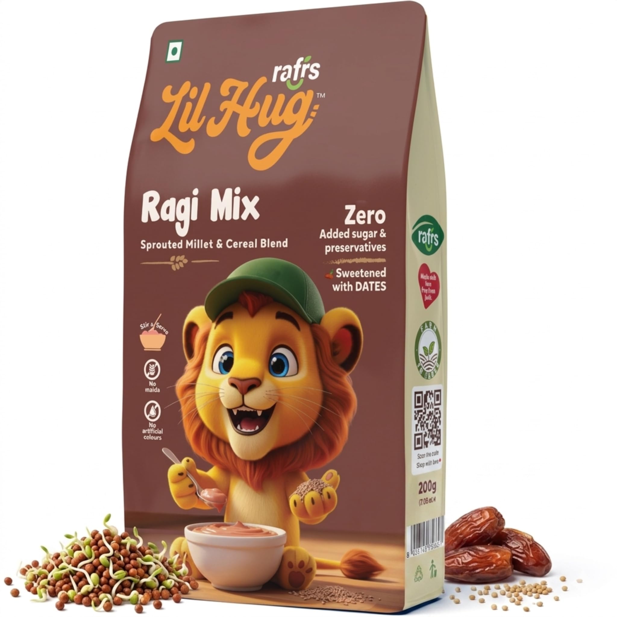 RAFRS LILHUG Ragi Mix with Dates Baby Cereal-200g Instant Sprouted Millet for Strong Bones, Naturally Sweetened with Dates, Gentle Iron-Rich Nutrition for Babies, No Added Sugar 6 Months Plus-image-13