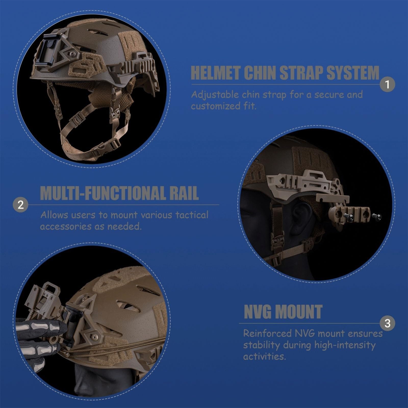 Casco Tattico Leggero - Vestibilità Comoda, Sistema di Montaggio Su Guida Nvg - per Addestramento Tattico, Giochi di Sopravvivenza e Sport All'Aria Aperta