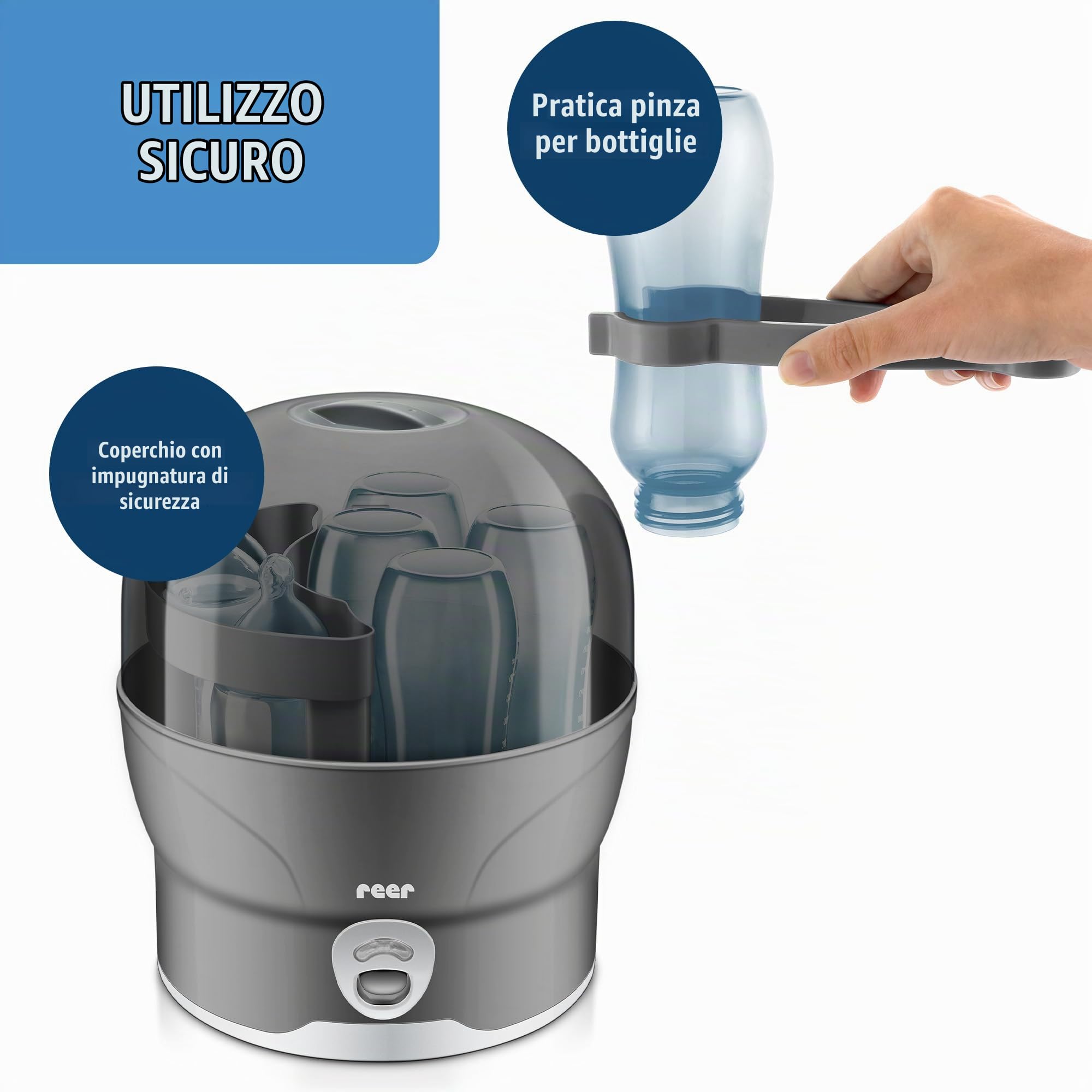 reer - VapoMat S disinfettante disinfettante in soli 10 minuti fino a 6 biberon