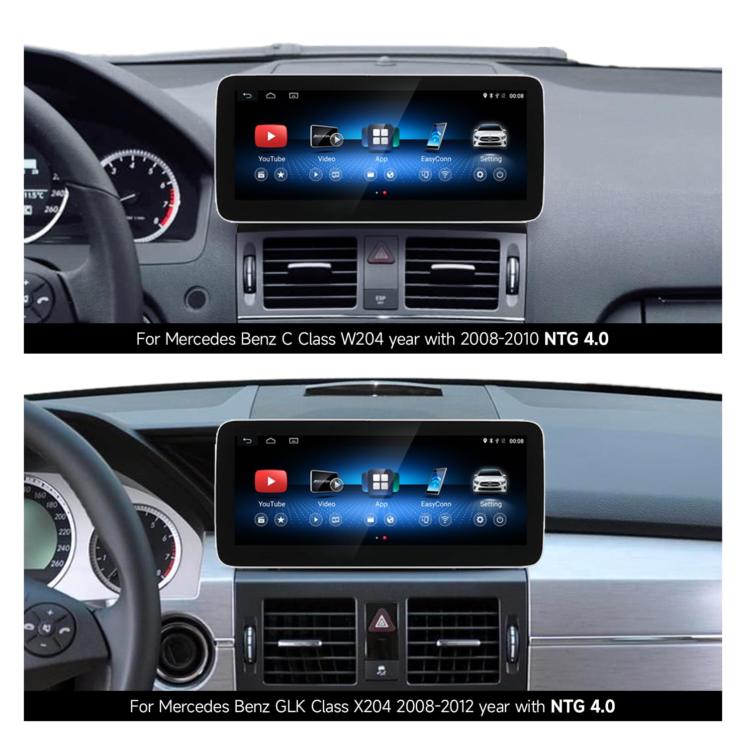 10.25 Inch Android 13 Blue Anti-glared HD Touch Display Screen, 4GB RAM+64GB ROM, Support Carplay, Android Auto, Mirror Link, for Mercedes Benz GLK Class X204 C Class W204 NTG4.0 Car Radio Screen