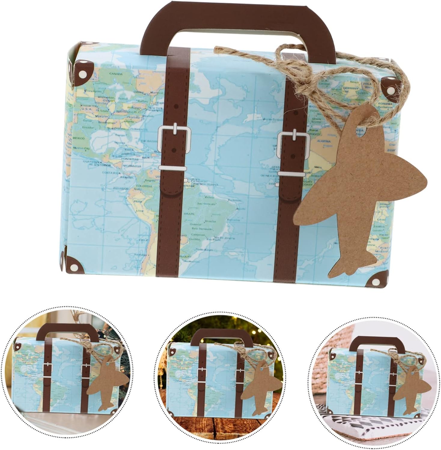 Luggage Style Candy Box 50 Set Paper Rope Blue Xmas Halloween Season