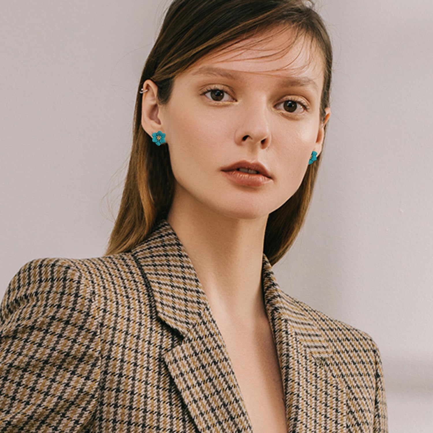 Simulated Exquisite Three-Dimensional Flower Stud Earrings Colored Double-Layer Plant Stamen Petal Alloy Stud Earrings for Women Jewelry Gifts - Image 5