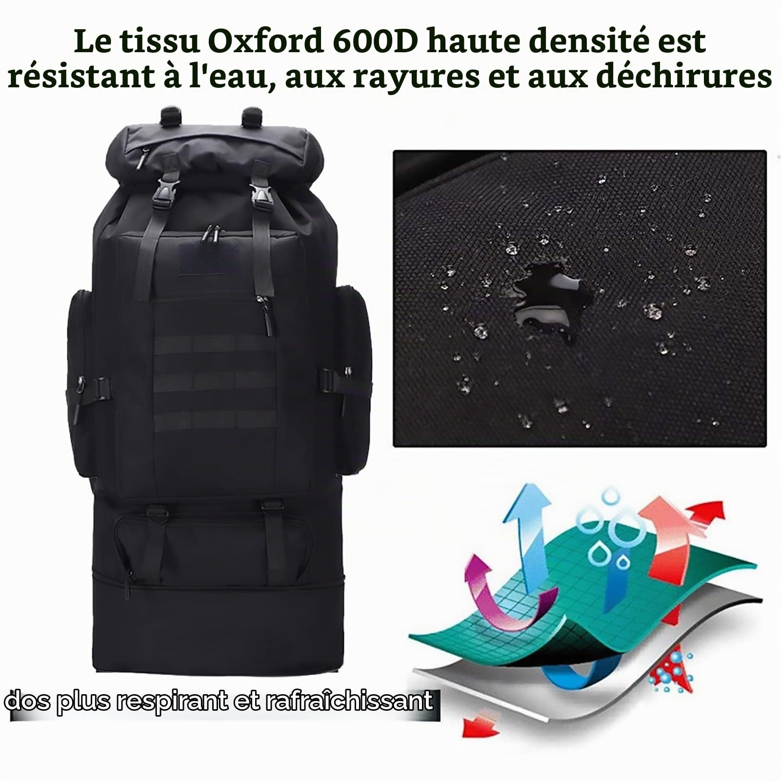 Sac à Dos de Randonnée 100L pour Homme et Femme, Tactique Militaire Survie Imperméable Camouflage pour Randonnee Voyage Chasse Trekking