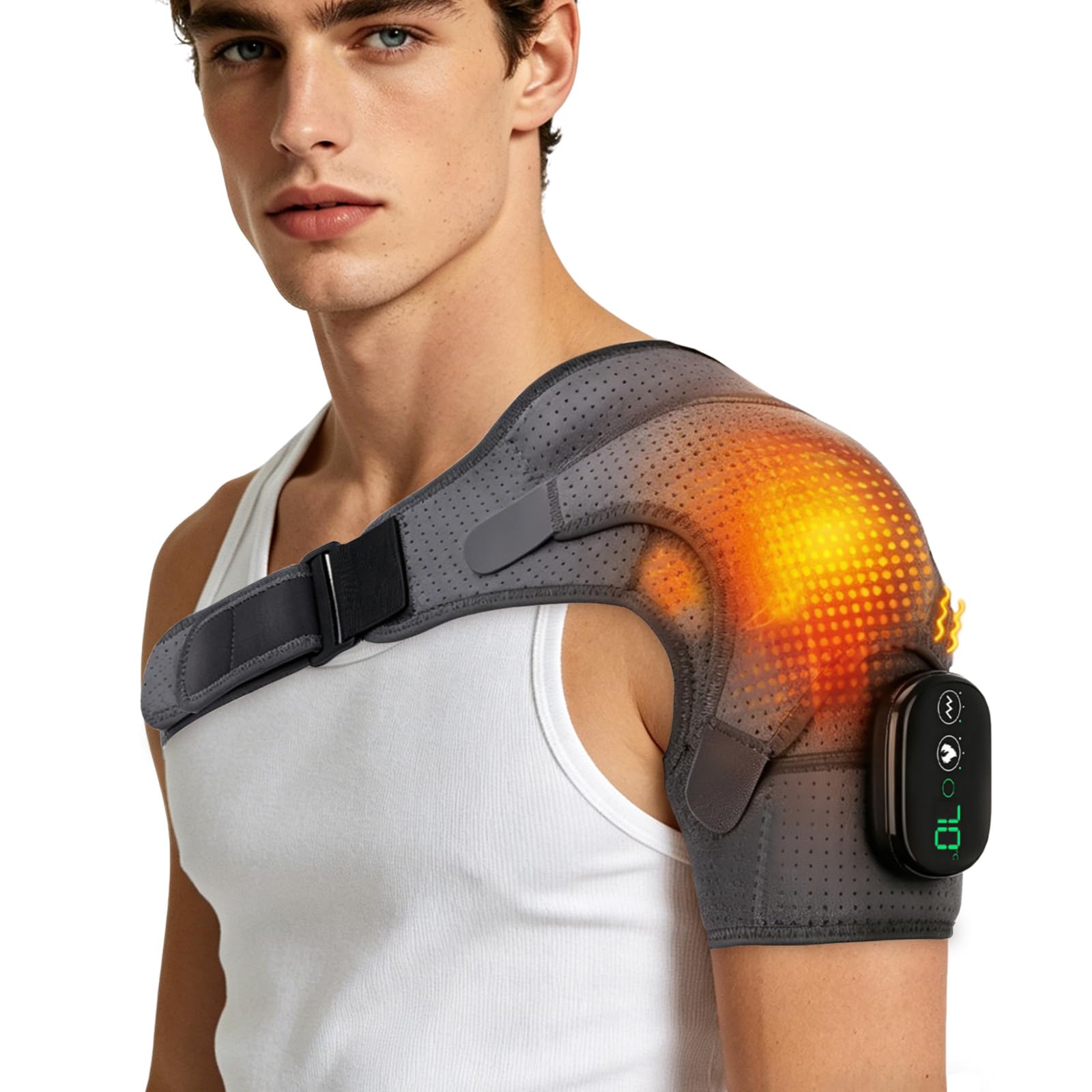Triple Methode Schultermassager,Schulterheizungspolster mit 3 Heizungsstufen und 3 Vibrationsmodi,wiederaufladbares Schulter-Heizkissen, für Männer und Frauen