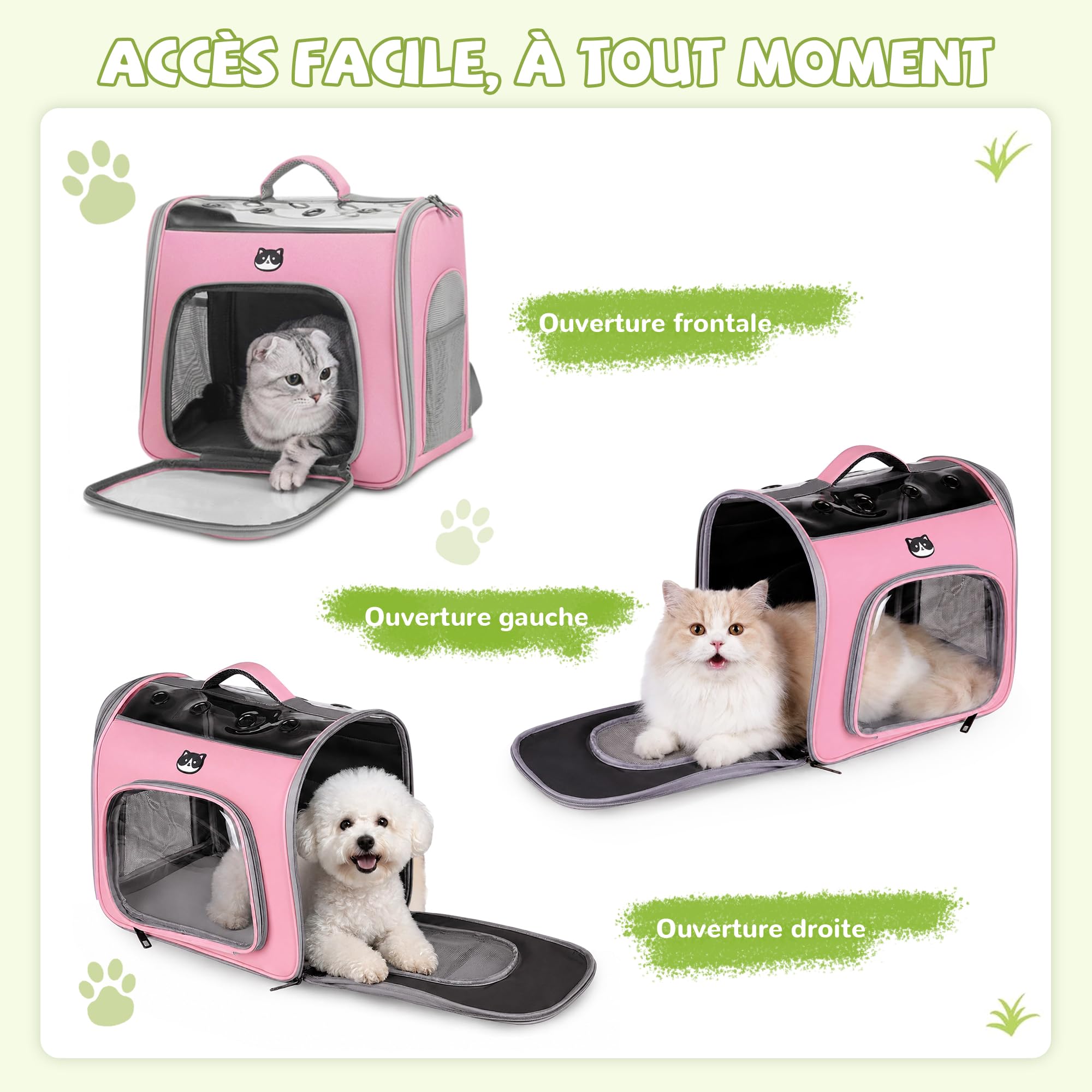 ALLSOPETS Sac à Dos pour Chien, avec Fenêtre Transparente, Rose Fleur | Sac à Dos Transport Respirant avec Crochet de Sécurité, Confortable pour Chats et Petits Chiens en Voyage, Extérieur Aventure