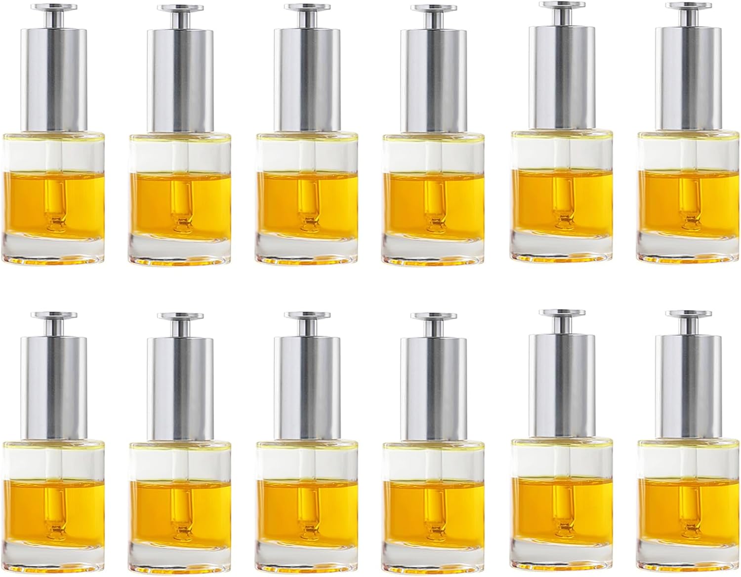 30ml T-Shaped Clear Straight-Shouldered Glass Bottles with 18/415 Threaded Glass Droppers, Suitable for Essential Oils; Leak-Proof Travel Bottles; Set of 12 (Frosted Sliver)