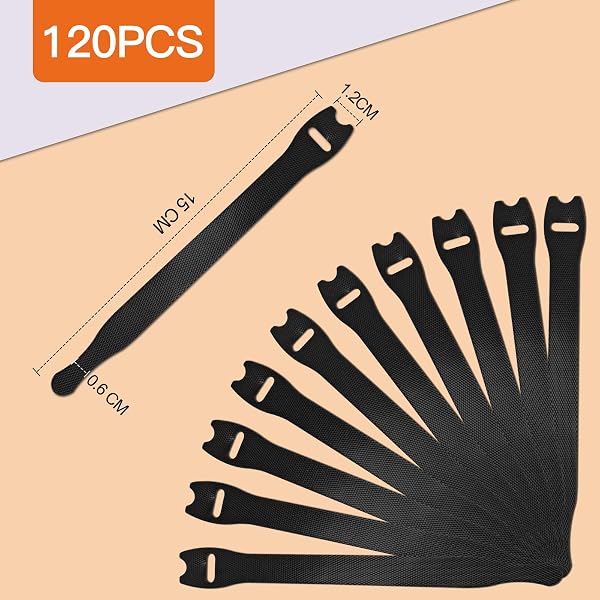 Zivacate - 120 Piezas de Bridas Reutilizables para Cables, Ajustables de Nylon con Gancho y Bucle, Organizador de Cables para Oficina, Hogar, Jardín y Más - Color Negro - 3