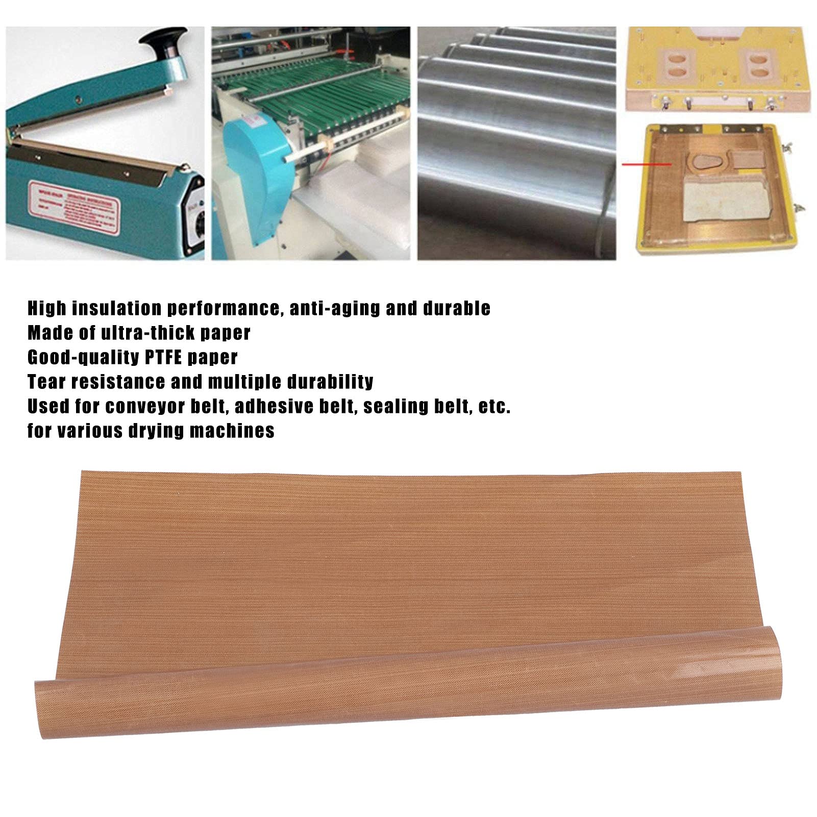 Rolka arkusza PTFE, 100 x 300 cm 0,08 mm Nieprzywierająca tkanina z włókna szklanego o wysokiej izolacji wielokrotnego użytku do suszarki z przenośnikiem taśmowym z prasą (0,08 mm (ponad rozmiar))