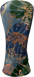 Golf Head Covers Premium PU Leather Line Tiger Golf Club Head Covers Suitable for All Club Brands, Waterproof Golf Club Head Covers