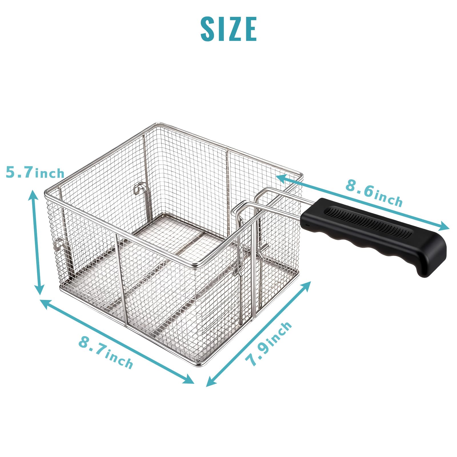 WaterElfo Cesta comercial para freidora, construcción de malla de acero inoxidable, 16.5 x 12 x 8.5 pulgadas, mango ergonómico, accesorio de cocina de grado profesional