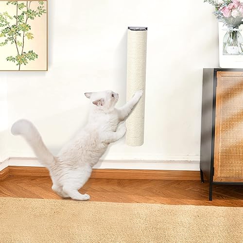 Miniatura 5 de Poste rascador para gatos montado en la pared, cuerda de sisal natural de 16 pulgadas, para muebles de pared para gatos, rascador de garras para