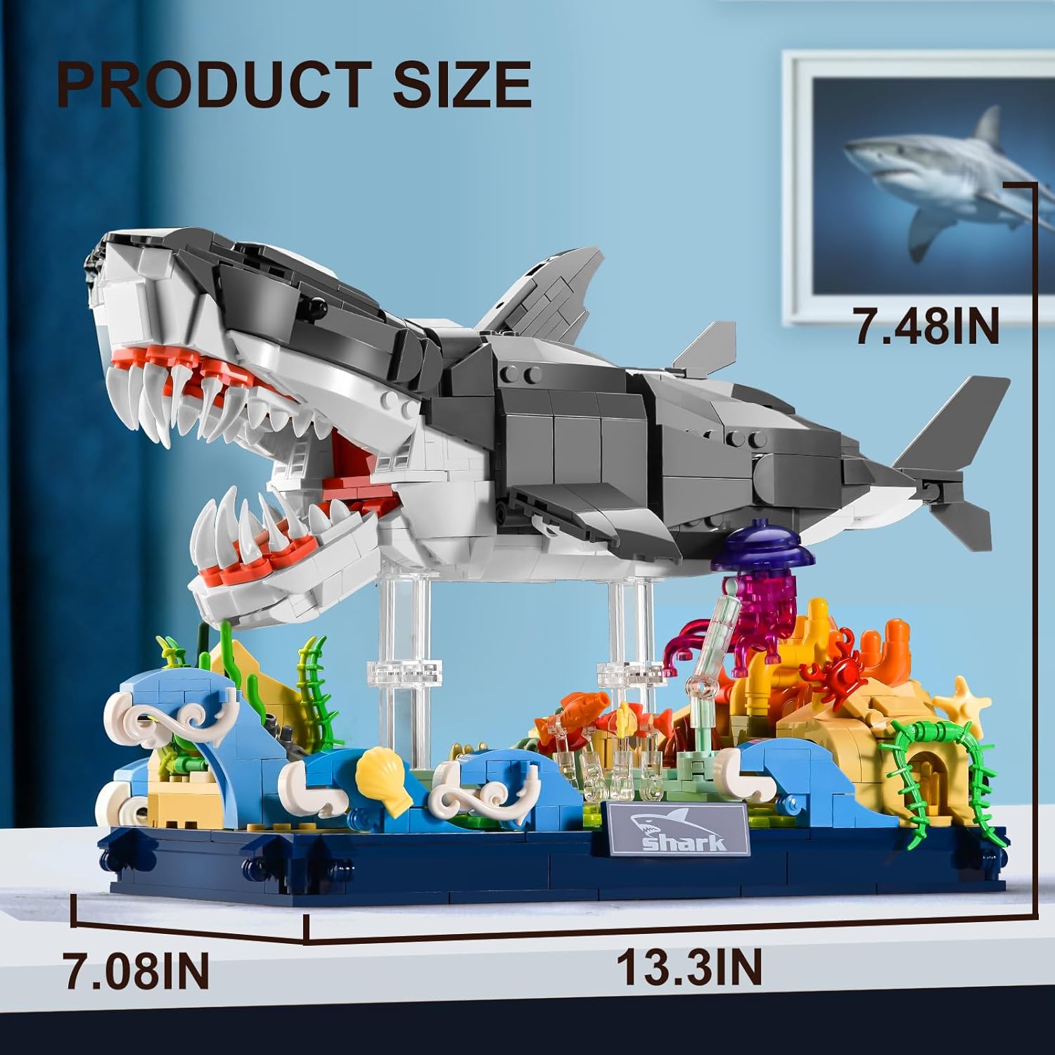 Mechanical Shark Building Set for Adults,Fish Model Builing Blocks,Movable Sea Animals Toys with Stand for Bedroom or Shelf Decor,Teens Boys Girls Ages 8+,1031PCS