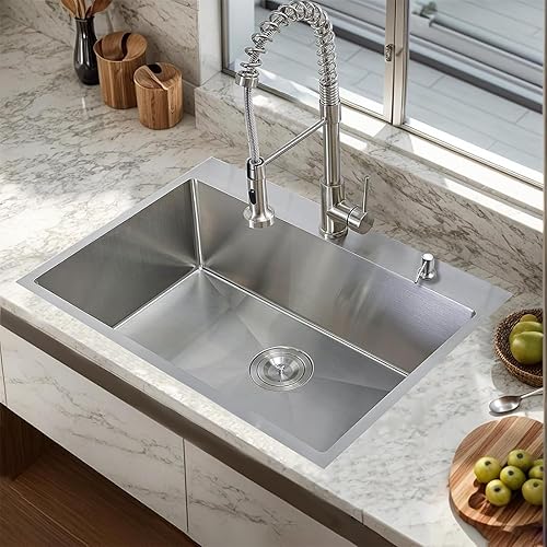 Miniatura 2 de VAPSINT Fregadero de cocina de 28 x 18 pulgadas, fregadero de cocina comercial de acero inoxidable calibre 16 con rejilla y drenaje de 9 pulgadas de