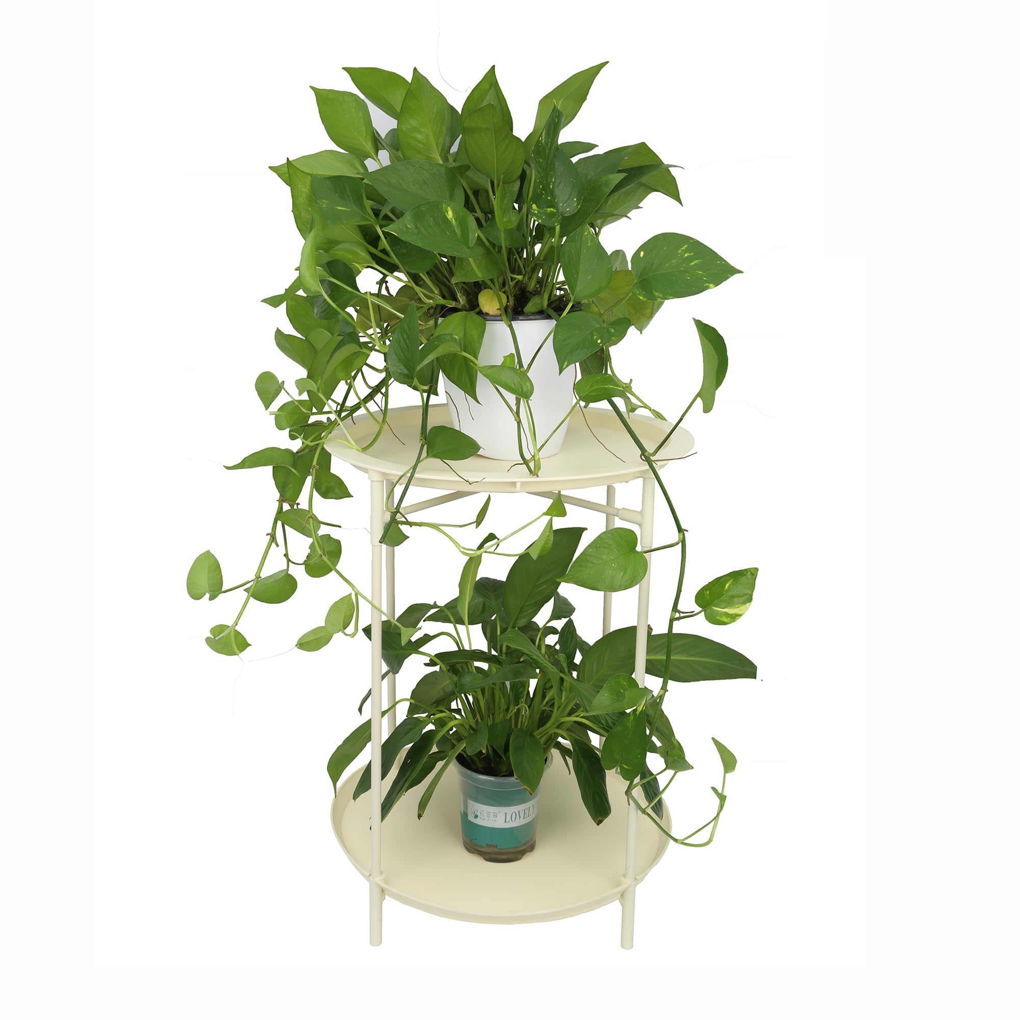 YISONHO Plant Stand Indoor Outdoor Round End Table with 2 Tiers Stands, Round Supports Rack