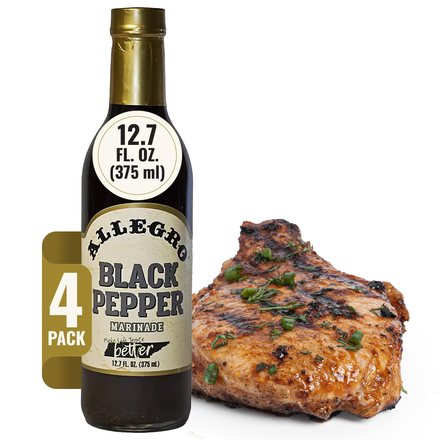 ALLEGRO - The Marinate Everything Marinades | Perfect Marinades for Meat & Veggies | Marinade for Grilling, Roasting & Cooking | Kosher & Gluten Free | 12.7 Oz (Pack of 4) - Black Pepper