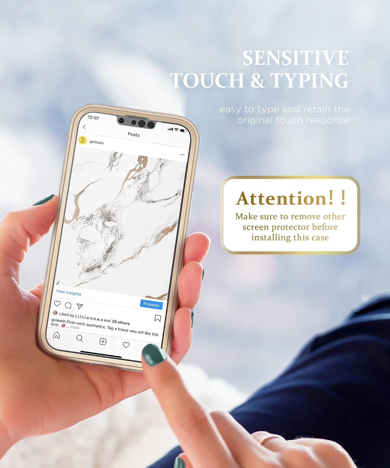 GVIEWIN Case Compatible with iPhone 13 Pro Max 6.7 Inch, [Built-in Screen Protector] [Full Body] Marble Case Shockproof Protective Slim Fit Dual-Layer Phone Cover 2021 (White/Gold)