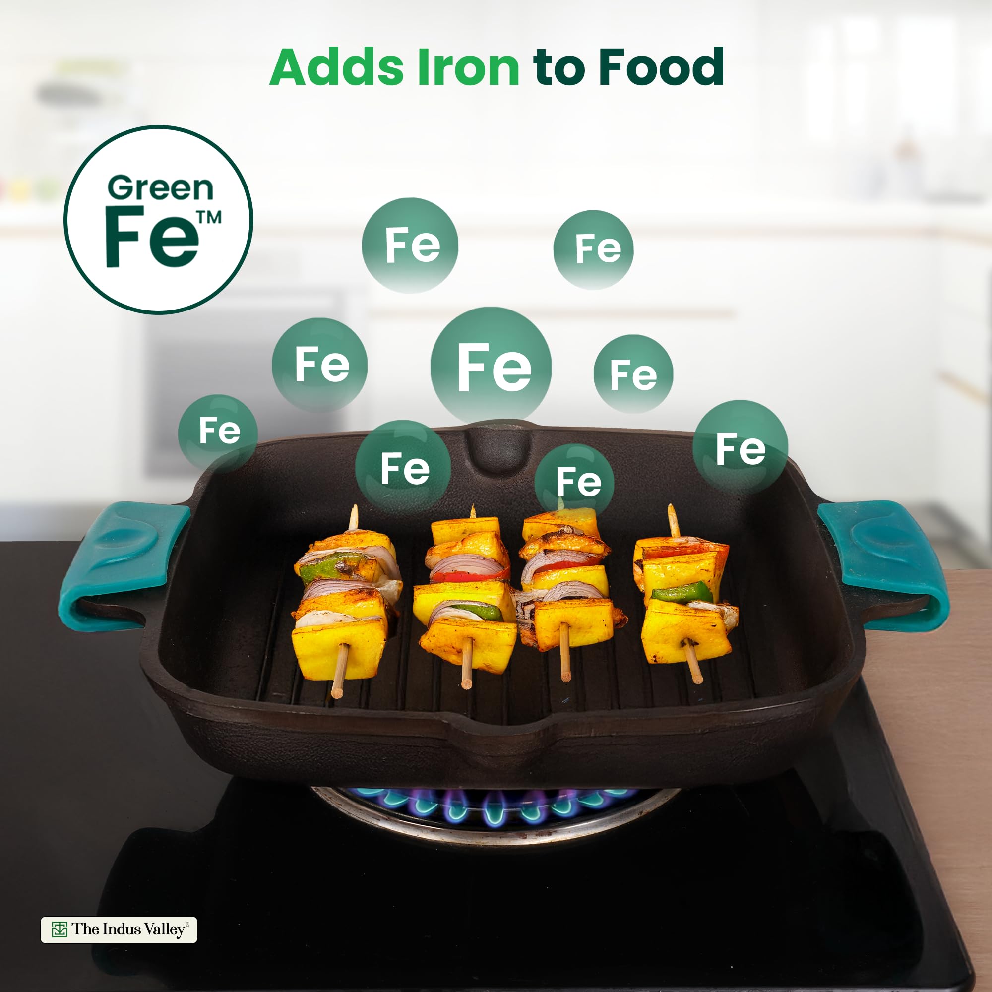 The Indus Valley Pre-Seasoned Cast Iron Square Griddle Pan with Double Handle|Medium, 27.2 Cm/10.7 Inch, 4.1Kg|Gas Compatible|100% Pure & Toxin-Free, No Chemical Coating, Black 3
