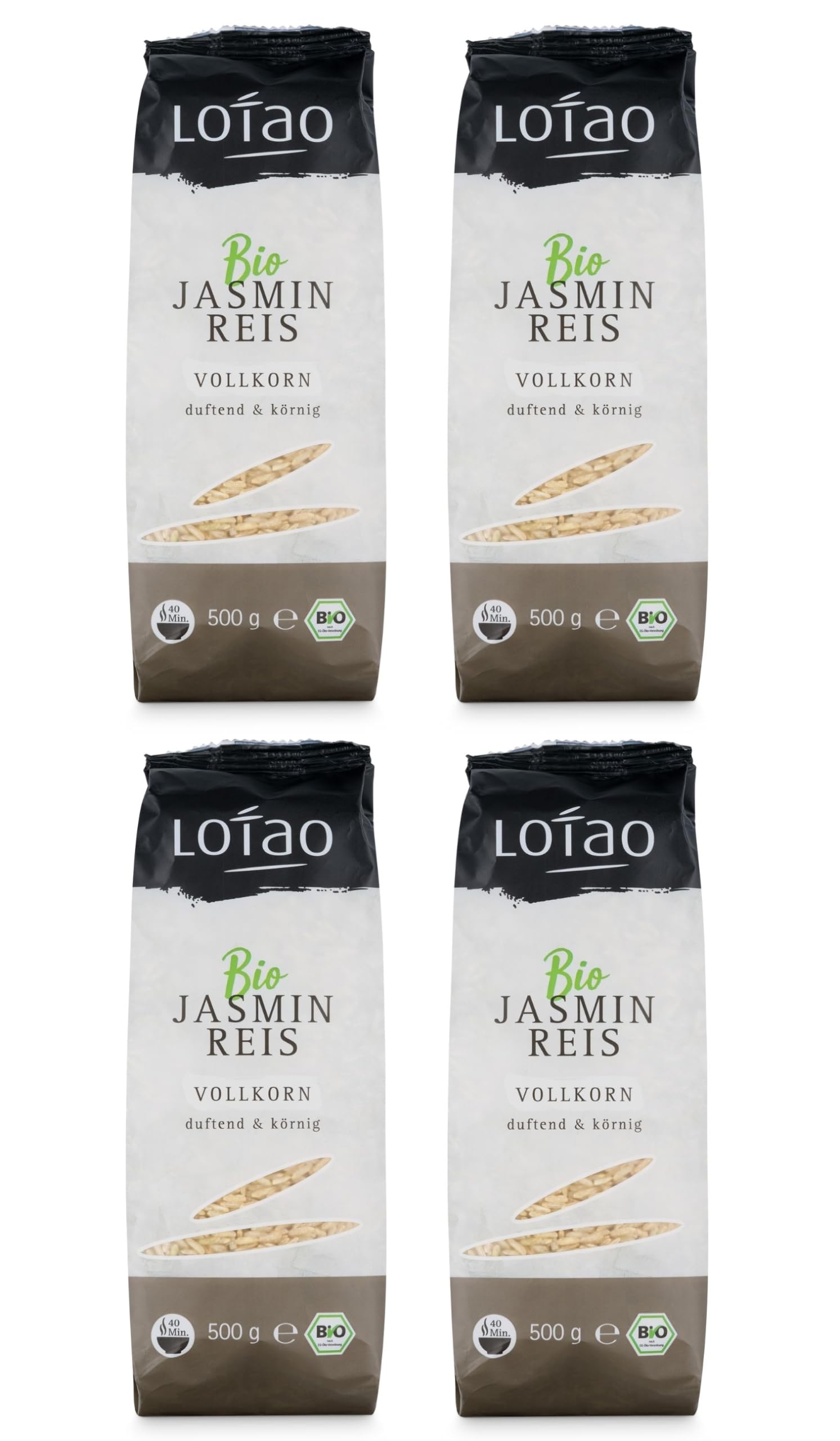 Lotao Bio-Jasmin Reis Vollkorn (4x 500g) | Reis-Klassiker im Vorteilspack | körnig, duftig & nussiger Geschmack, vielseitig einsetzbar | nachhaltig, vegane und vegetraische Küche, hochwertig