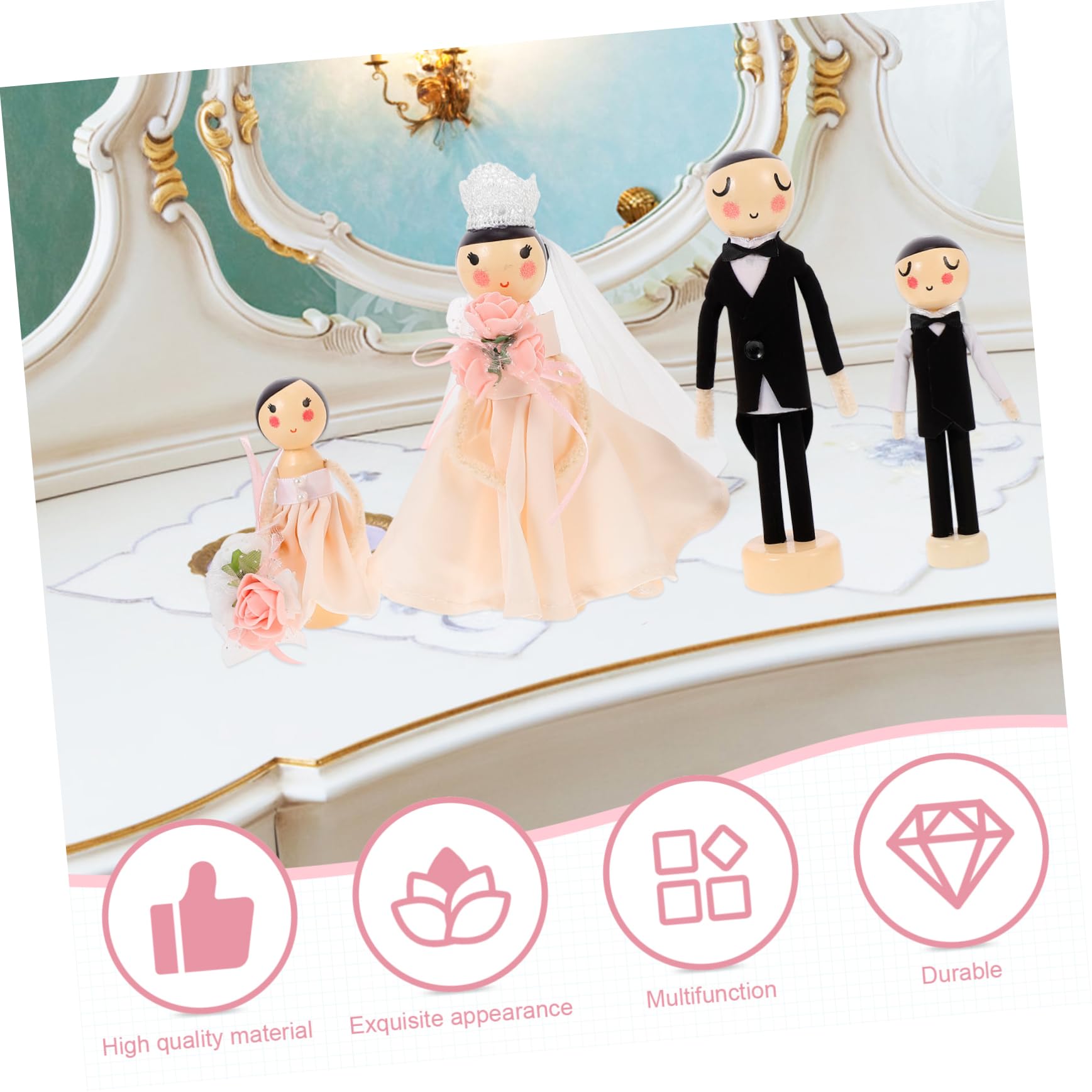 Abaodam 4stücke Holzehepaarfigur Hochzeitstorte Dekoration Set Aus Holzfiguren Für Hochzeitsfeiern Und Zimmertische