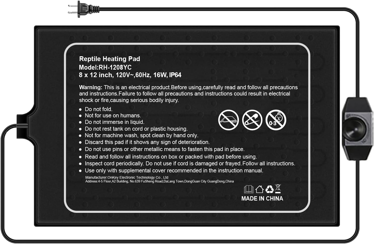 Reptile Heat Pad, 18x8 Inches, Adjustable Temperature Control, 24W, for 50-60 Gallon Tanks (L, with Adjust Knob)