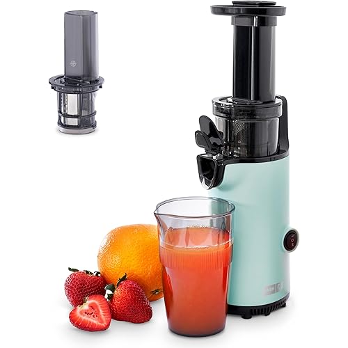 Dash Deluxe Compact Cold Press Juicer - Slow Masticating Juicer Machine for Fruits and Vegetables with Frozen Attachment - Easy to Clean Juice Press for Home Countertops - Aqua