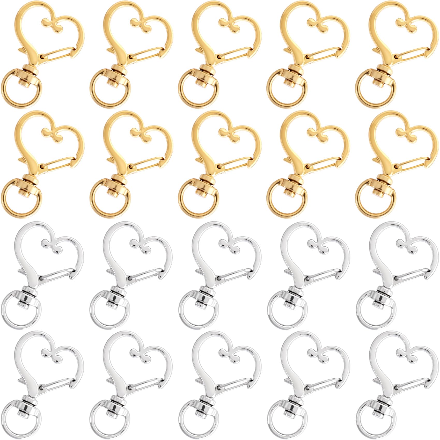 OIIKI 24PCS Heart Swivel Clasps, Heart Keychain Clips for Craft,Gold,Silver