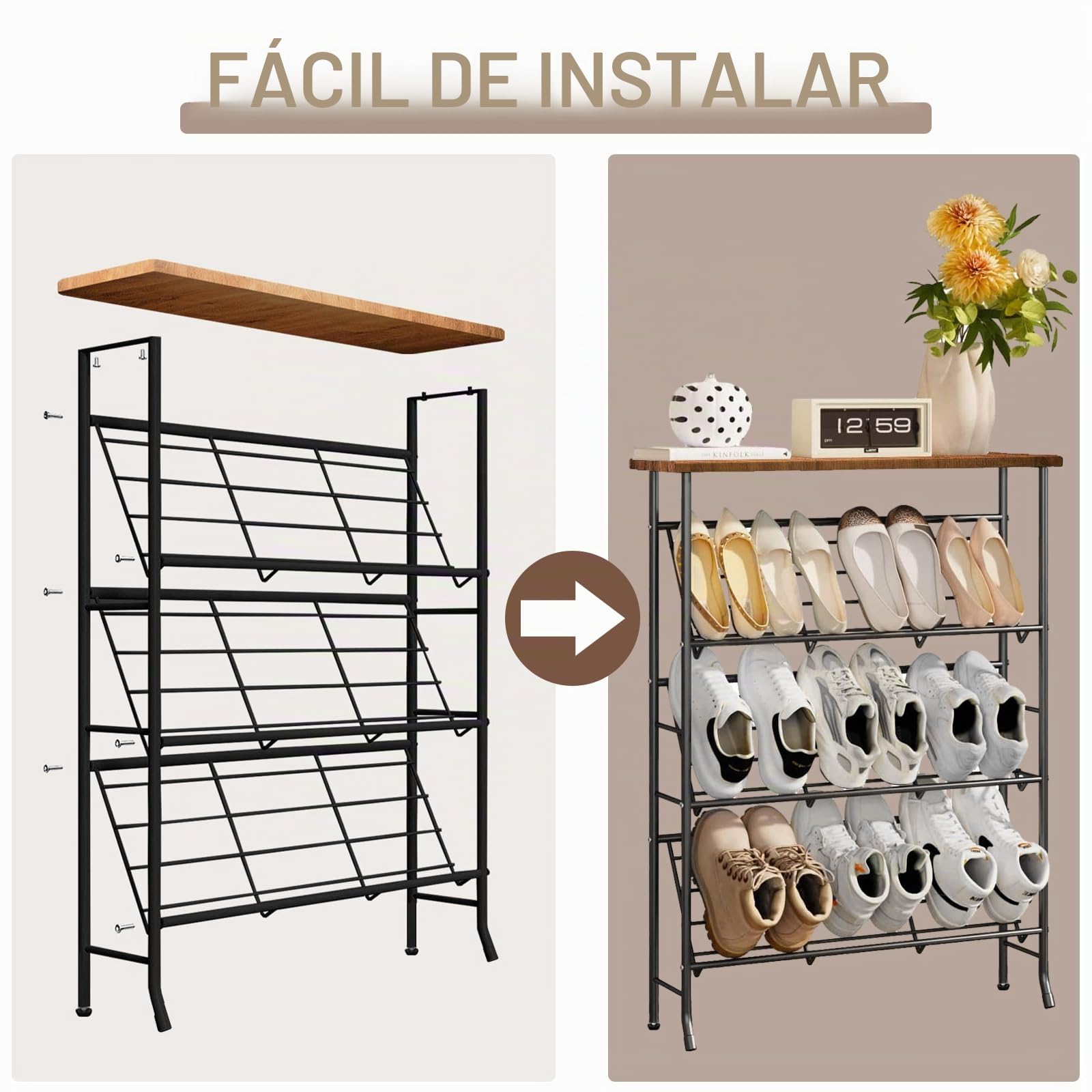 Zapatero de metal estrecho con 4 niveles, apilable, pequeño zapatero, organizador para 12-16 pares de zapatos, estante para zapatos para entrada, pasillo, salón, dormitorio
