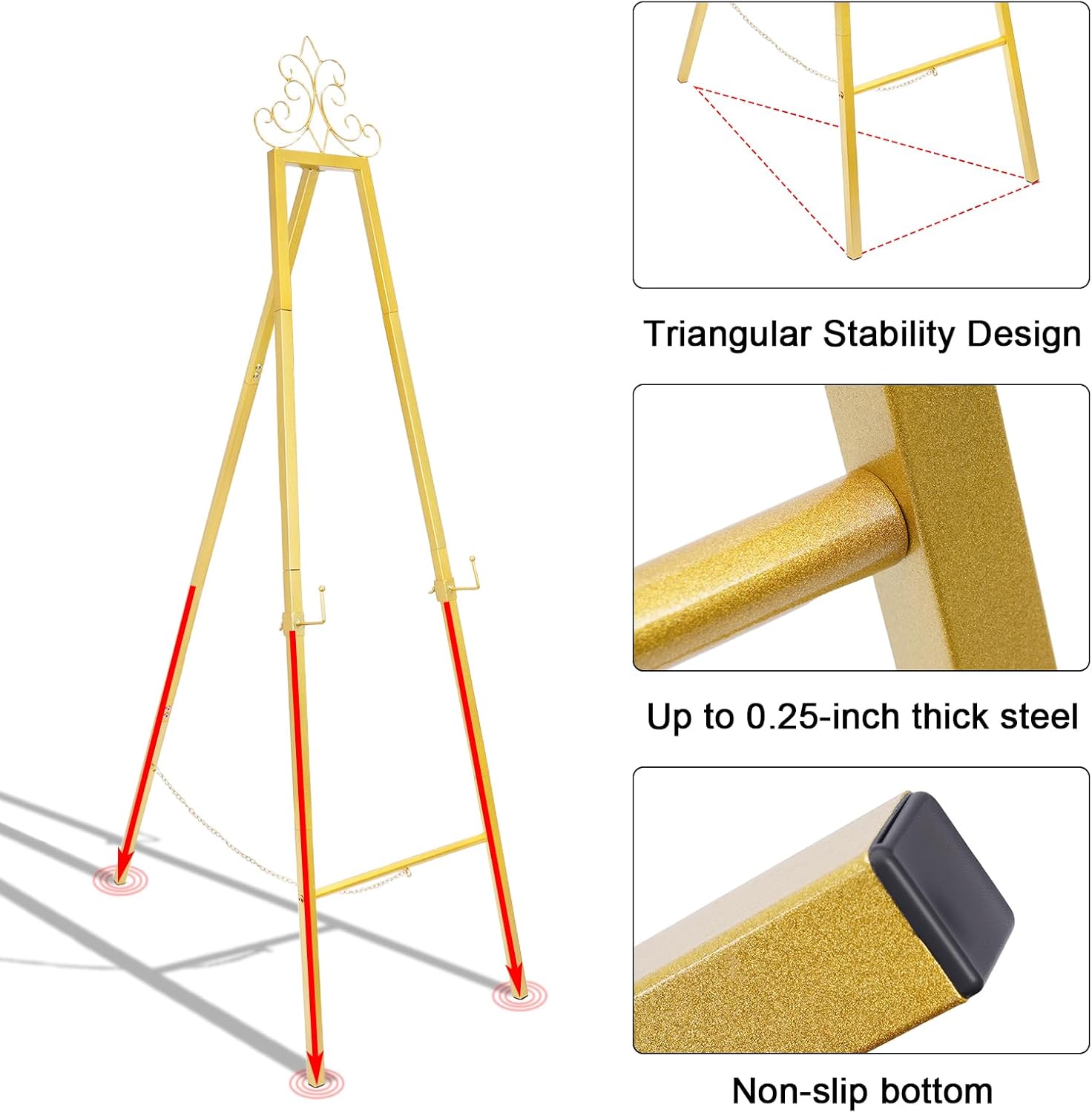 Wedding Easel Stand for Signs, 60" Metal Easel for Christmas Party Welcome Signs, Large Adjustable Display Stand for Wedding Baby Shower Birthday, with Chain Support, Easy Required (Gold)