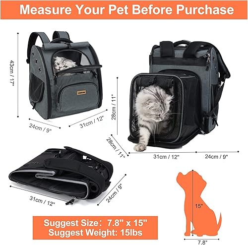 Miniatura 6 de Mochila para gatos, bolsa de viaje grande para senderismo, bolsa de viaje para perros, funda de transporte expandible para gatos, plegable, aprobada