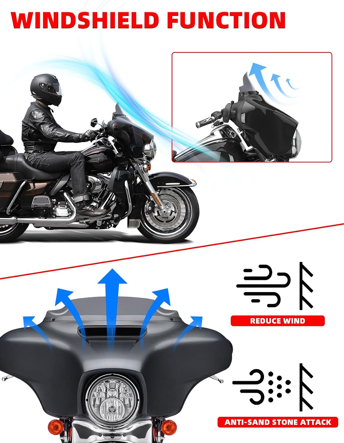 Amazicha 4.5" Smoke Tint Windshield Windscreen Wind Splitter 14-later Compatible for Harley Touring Electra Street Glide 2014 2015 2016 2017 2018 2019 2020 2021 2022 2023