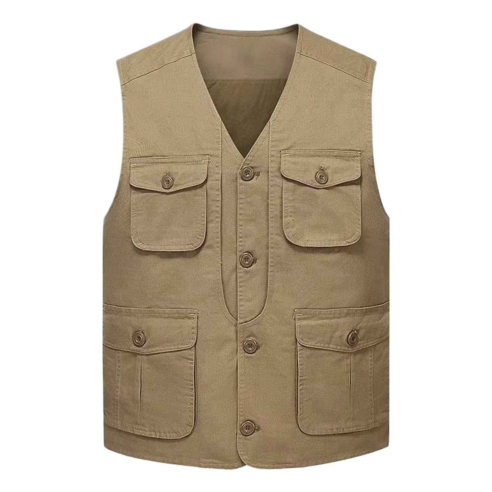 Chaleco de algodón para hombre multiusos con muchos bolsillos para pesca deportiva y camping 8