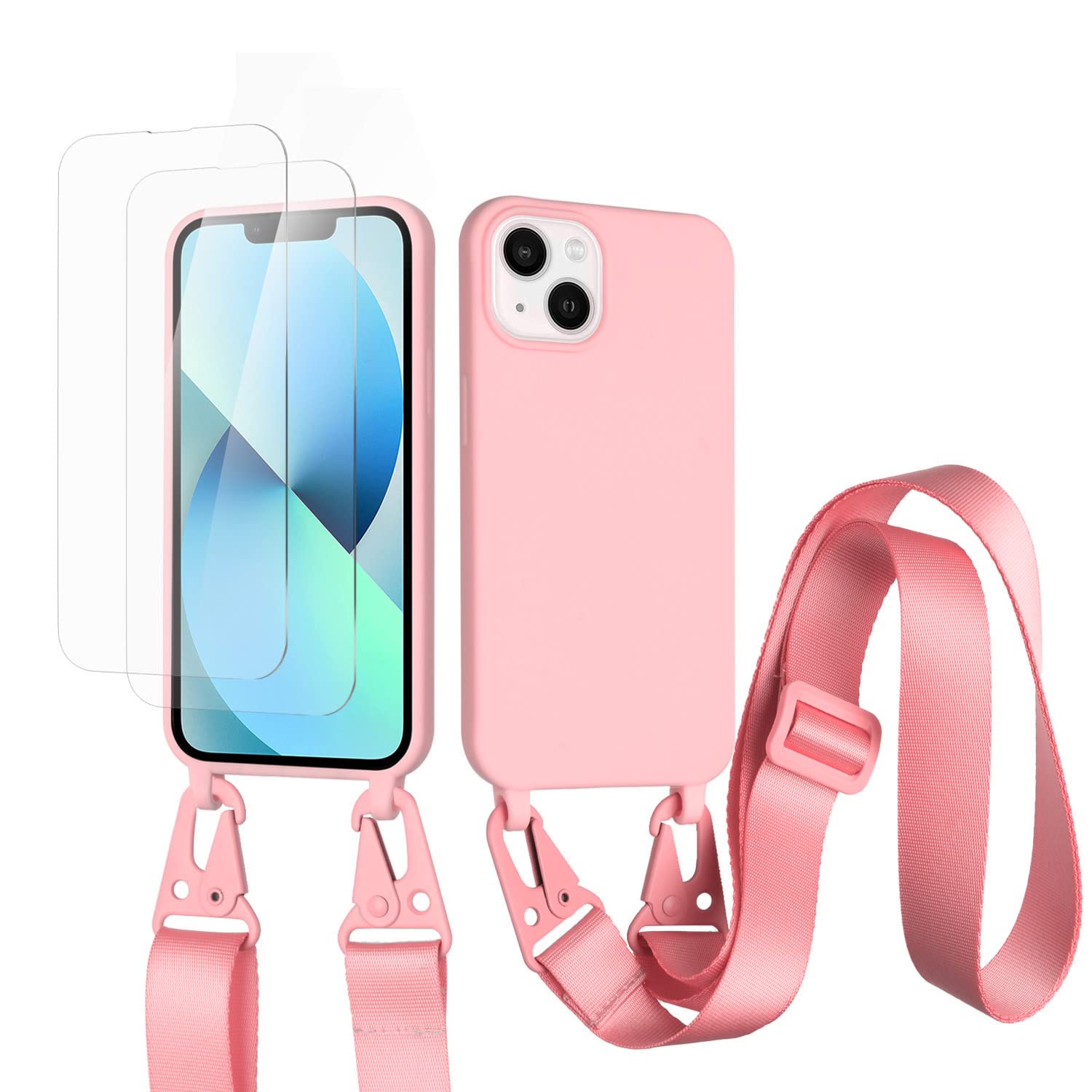 vrupin Funda Compatible con iPhone 13.con (2 x Protector Pantalla)con Cuerda Case con Ajustable Cordón.Silicona Líquida Funda-Loto Color — view 61