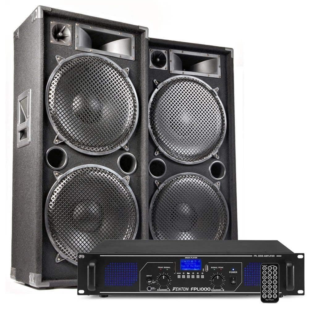 MAX215 Pack Sono DJ 4000W avec Amplificateur BT et 2 Enceintes 15 Pouces - Système de Sonorisation Complet pour Soirées, DJ et Événements
