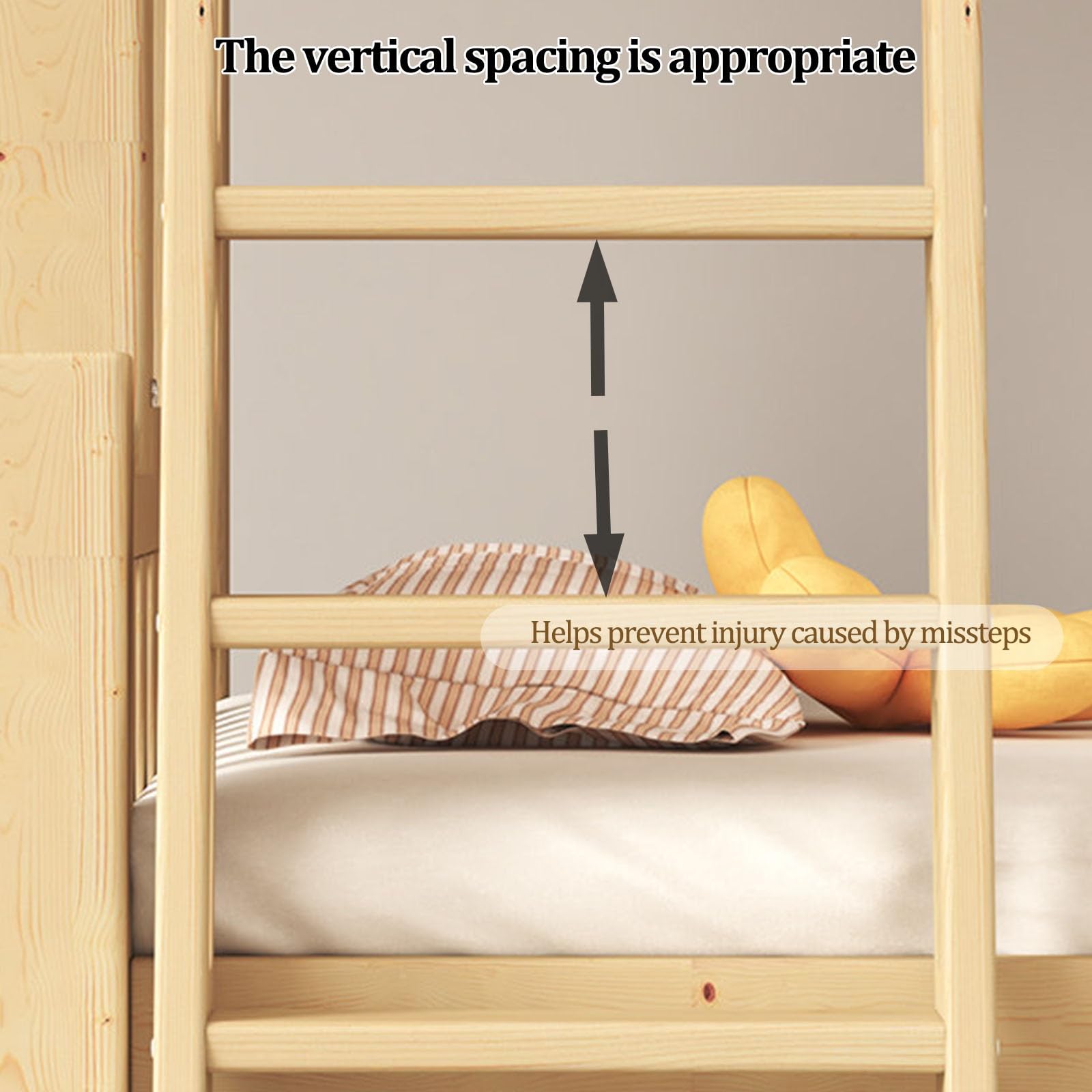 Escalera de Madera para litera o Cama Alta, Taburete Escalonado de Madera Maciza con peldaños Anchos Antideslizantes, Escalera de Repuesto para Autocaravana o Camping(1.4m)