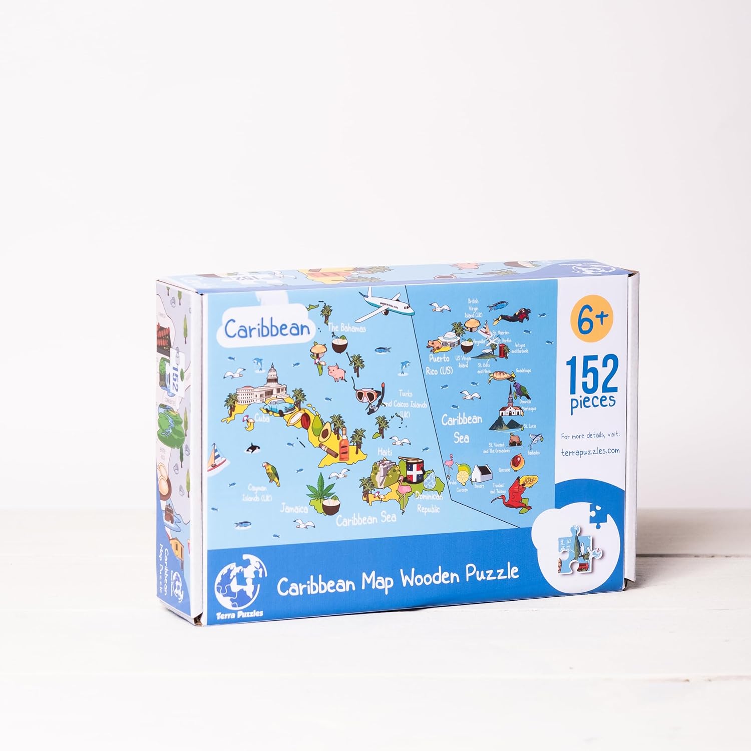 Caribbean Map Wooden Jigsaw Puzzle 152 Piece, 15x10 inches