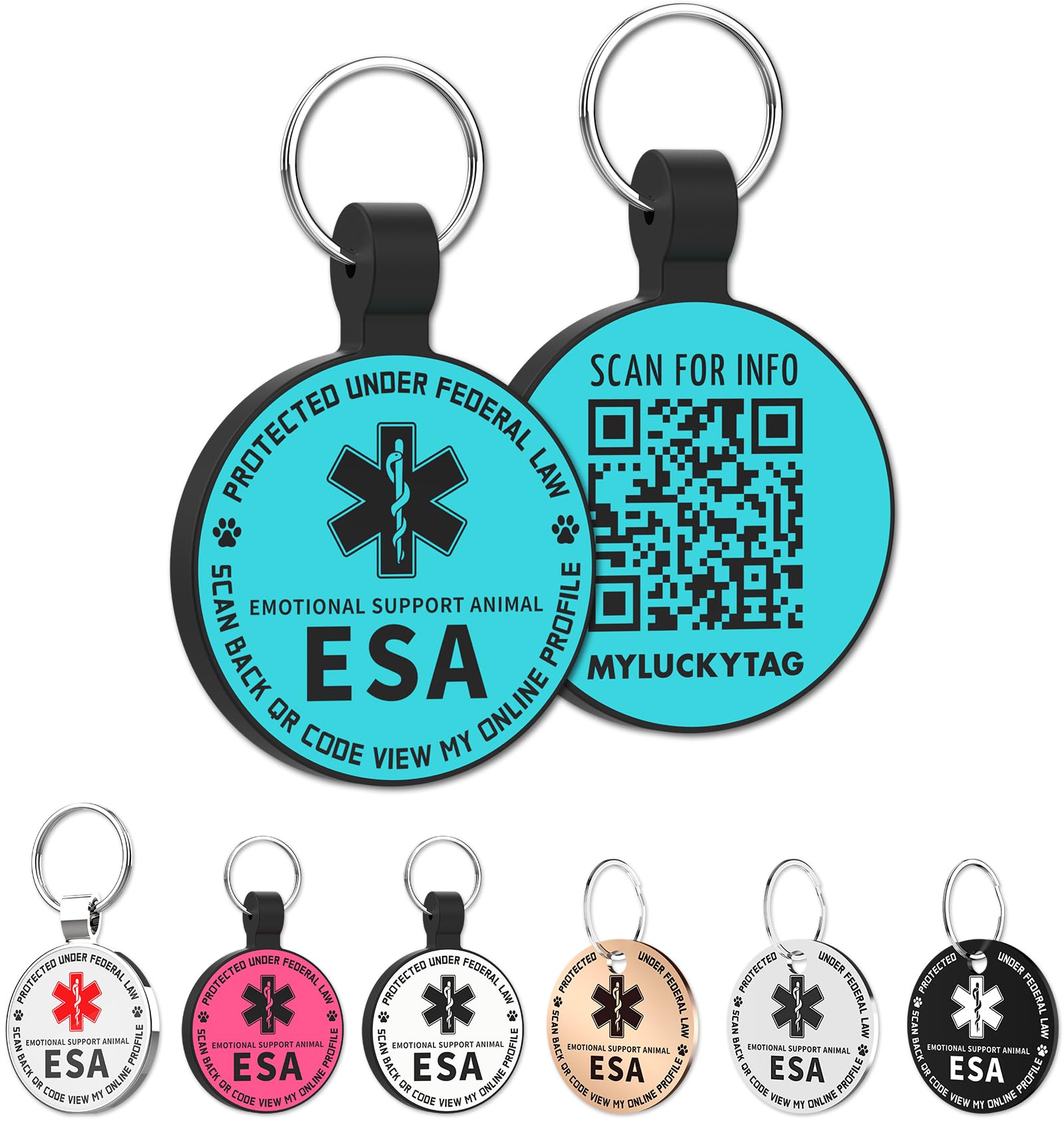 MYLUCKYTAG QR Code ESA Emotional Support Dog ID Tag - Pet Online Profile - Scan QR Receive Instant Pet Location Alert Email