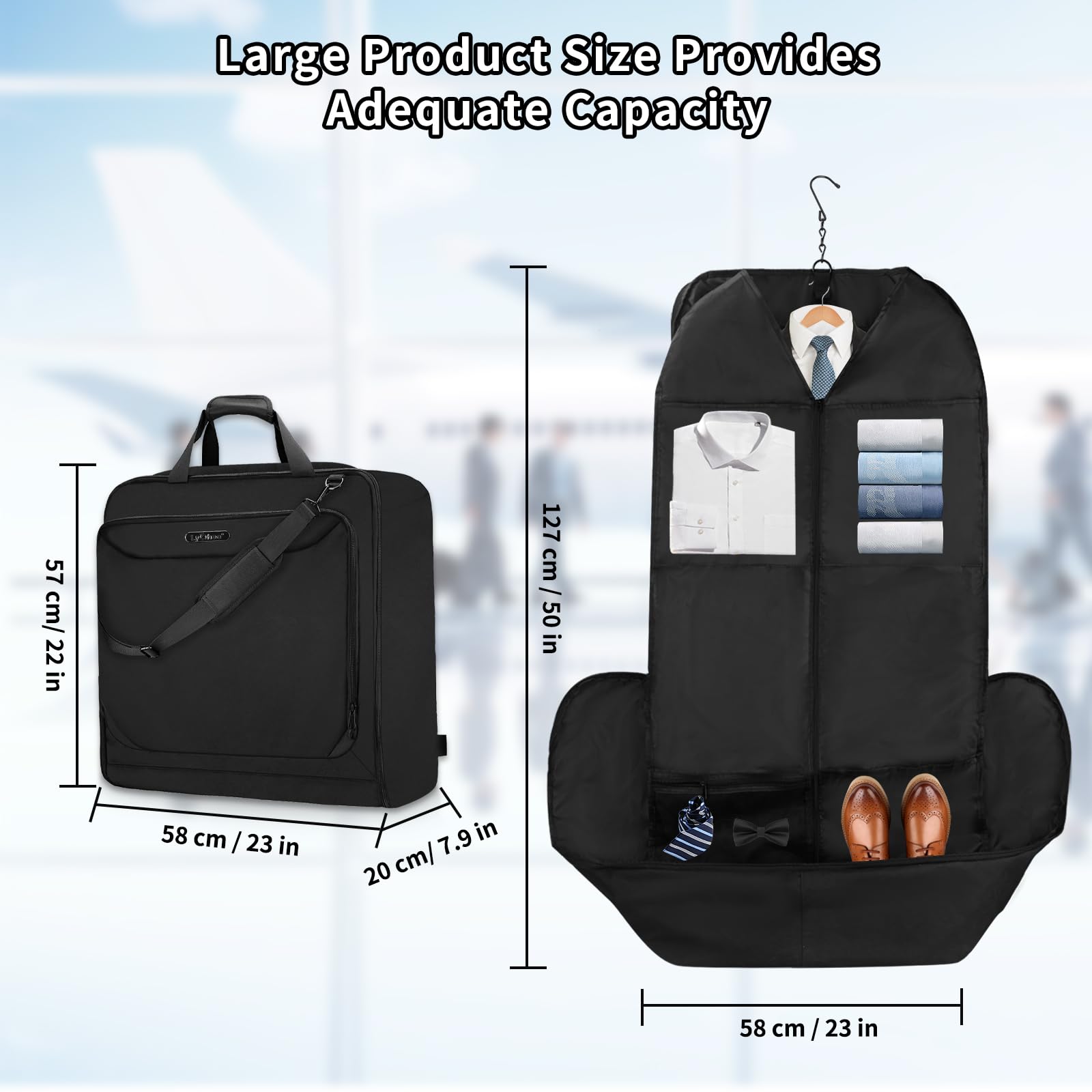 Lychee BAGBolsa de ropa de viaje - Bolsa de traje para trajes L hasta 4XL - Adecuado tanto para uso cruzado como de mano - Funda de traje para viajes de negocios con gancho - Bolsa de ropa sin