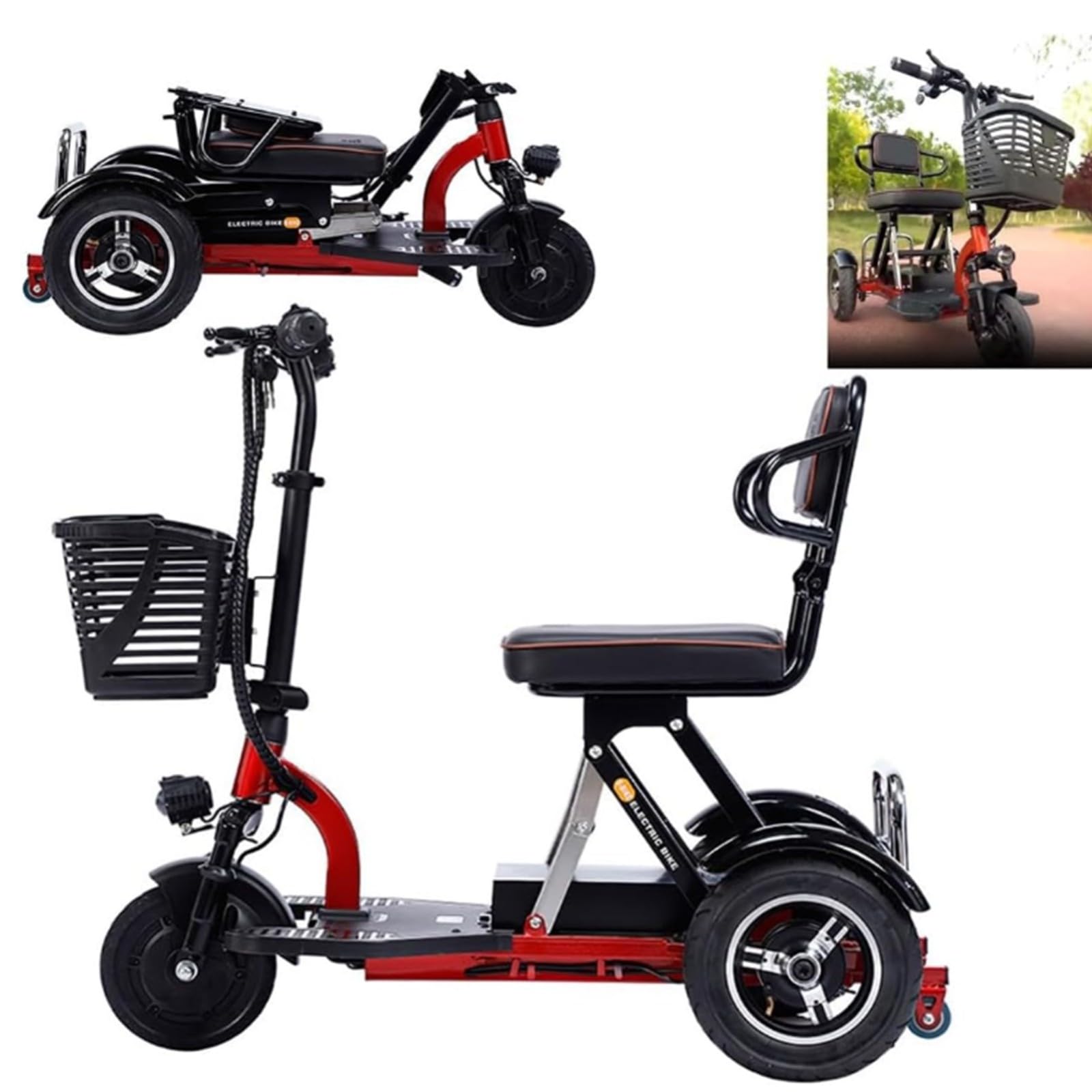 3 Wheeled Electric Mobility Scooters Folding Mobility Scooters Lightweight Travel Mobility Scooter with Charger and Basket for Seniors