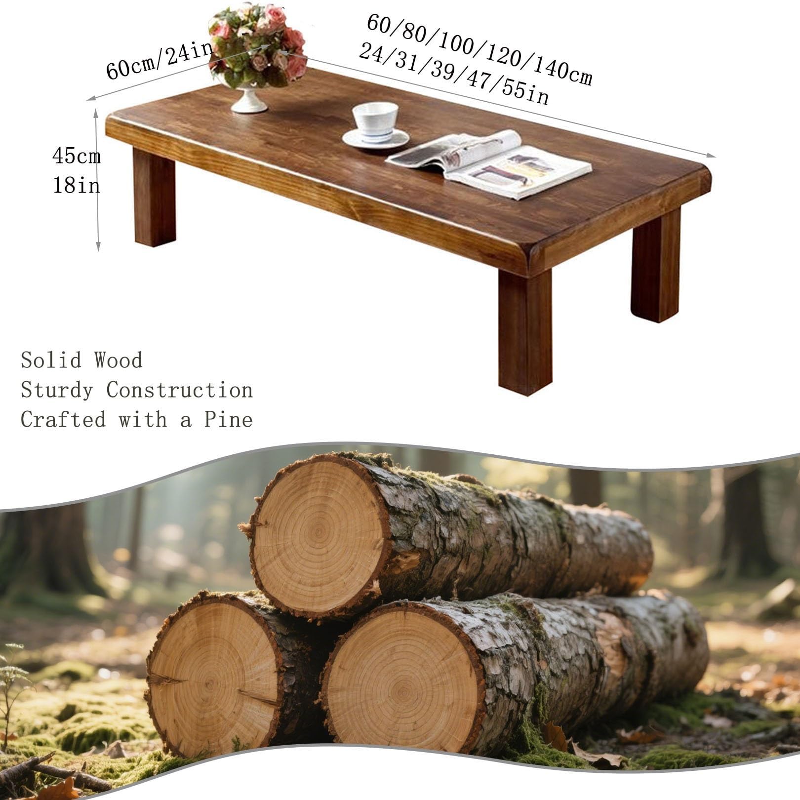 Tavolo basso da pavimento in legno, rettangolare giapponese, per sedie a pavimento, tavolo tatami per casa, ufficio, camera da letto, 100 cm