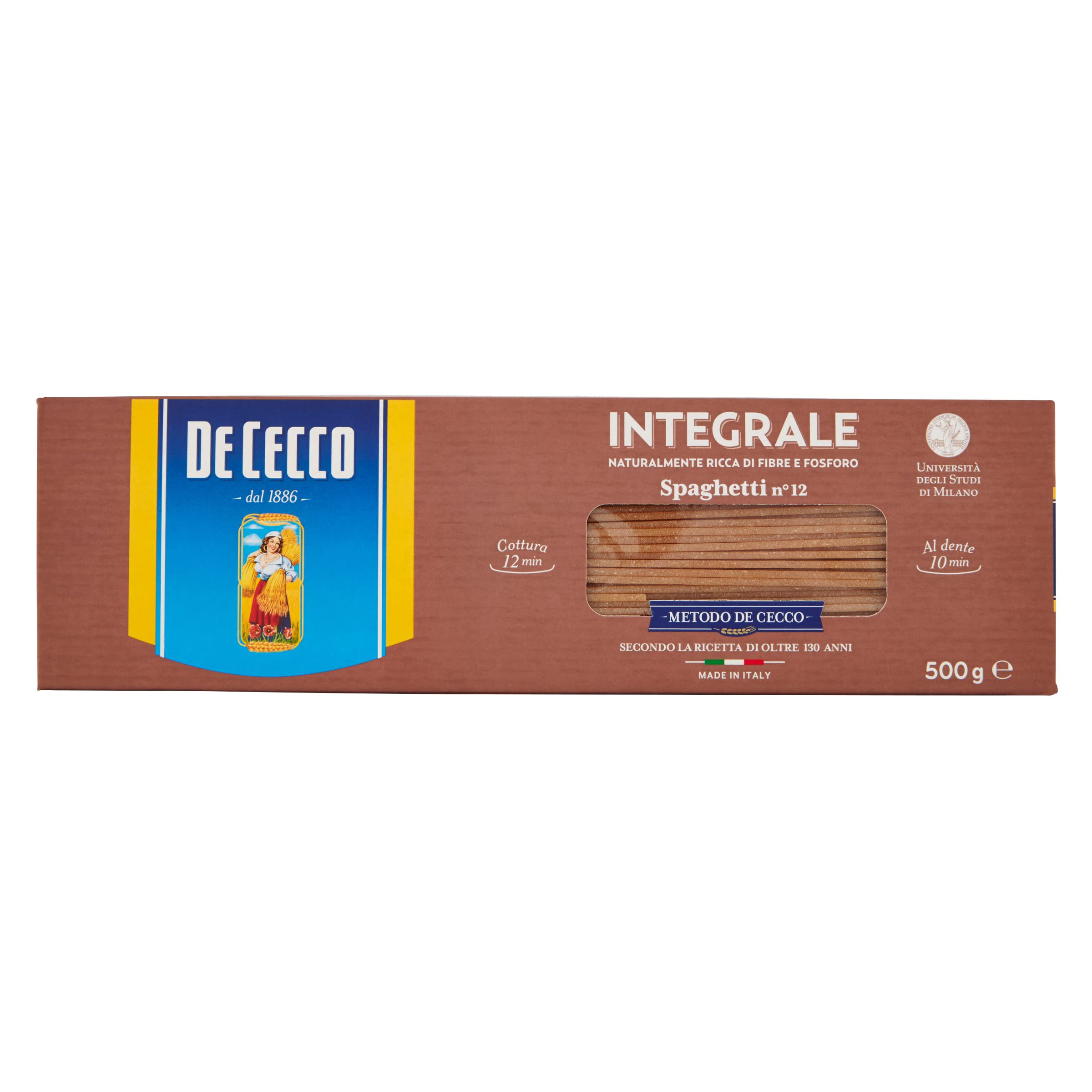 Italian Gourmet Pasta Spaghetti integrale n. 12 24 x 500g, Vollkorn Nudeln | Lange Form; aus ganzem Hartweizen, al dente Genuss für sugo al pomodoro, Gesamtnettogewicht 12 kg + Kostenlos Polpa 400g