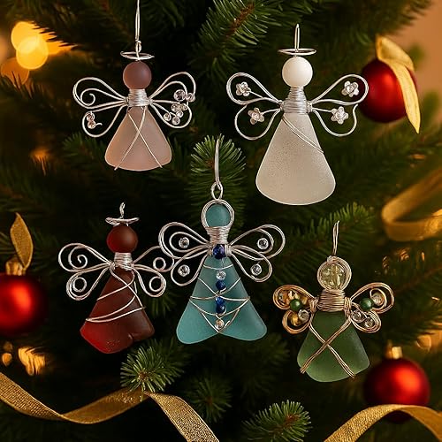 Miniatura 2 de Handmade Sea Glass Angel Ornament,Coastal Beach Christmas Decor for Tree,Unique Hanging Beach Decorations with Rope, Xmas Holiday Home Decor Gift